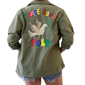 Polo Ralph Lauren Peace Love Embroidered Military Army Camp Shirt Jacket Shacket